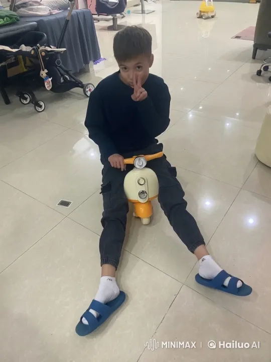 Boy on Scooter Shows Martial Arts Skills Indoors – AI Generated Video | Hailuo AI