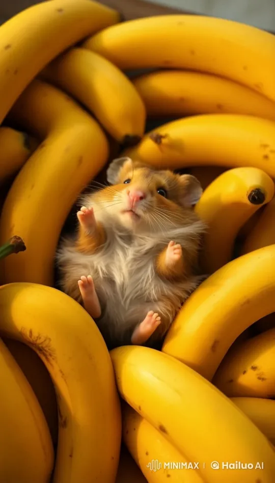 Cute Hamster Naps Among Bananas in 4K Live2D Animation – AI Generated Video | Hailuo AI