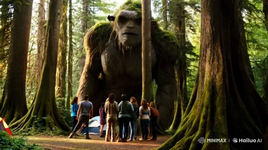 Troll Monitors Campers Amidst Forest's Eerie Beauty – AI Generated Video | Hailuo AI