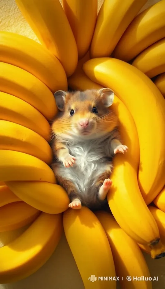 Adorable Hamster in 4K Slow Motion Among Bananas – AI Generated Video | Hailuo AI