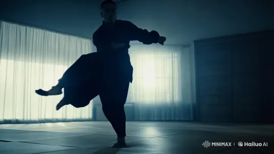 Masterful Kungfu Fighter in Atmospheric Dojo Scene – AI Generated Video | Hailuo AI