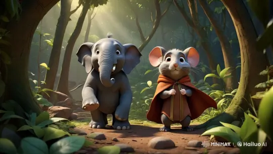 Young Elephant and Mouse Face Hidden Pit Danger – AI Generated Video | Hailuo AI