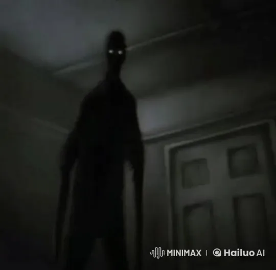 Eerie Figure with Glowing Eyes Approaches in Shadowy Room – AI Generated Video | Hailuo AI