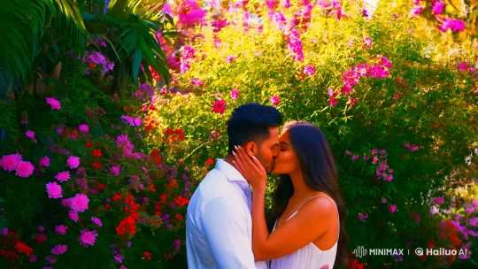 Intimate Embrace: Lovers in a Sunlit Garden – AI Generated Video | Hailuo AI