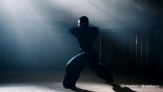 Martial Artist Showcases Power and Grace in Dojo Scene – AI Generated Video | Hailuo AI