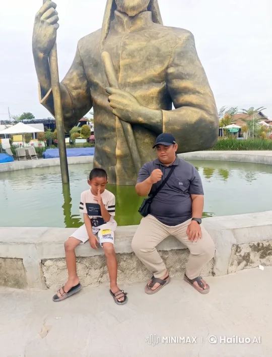 Man and Boy Practicing Kungfu by Bronze Statue – AI Generated Video | Hailuo AI