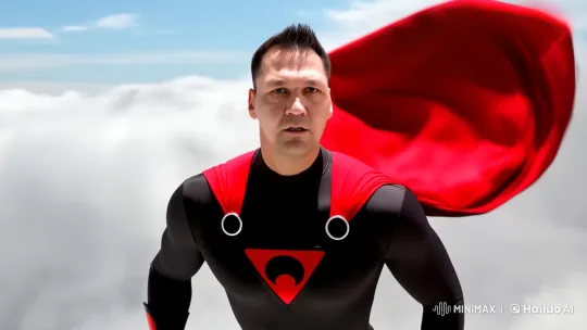 Superhero Soars Through Clouds in Dramatic Flight Scene – AI Generated Video | Hailuo AI
