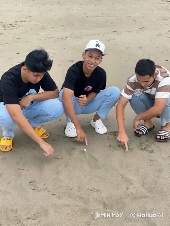 Young Men Discussing on Sandy Beach – AI Generated Video | Hailuo AI
