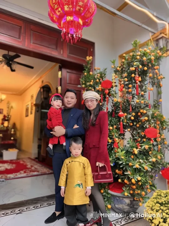 Family Celebrates with Kung Fu in Front of Festive House – AI Generated Video | Hailuo AI