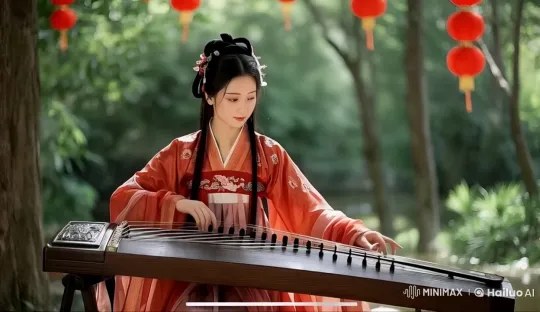 Woman Plays Guzheng in Peaceful Traditional Scene – AI Generated Video | Hailuo AI