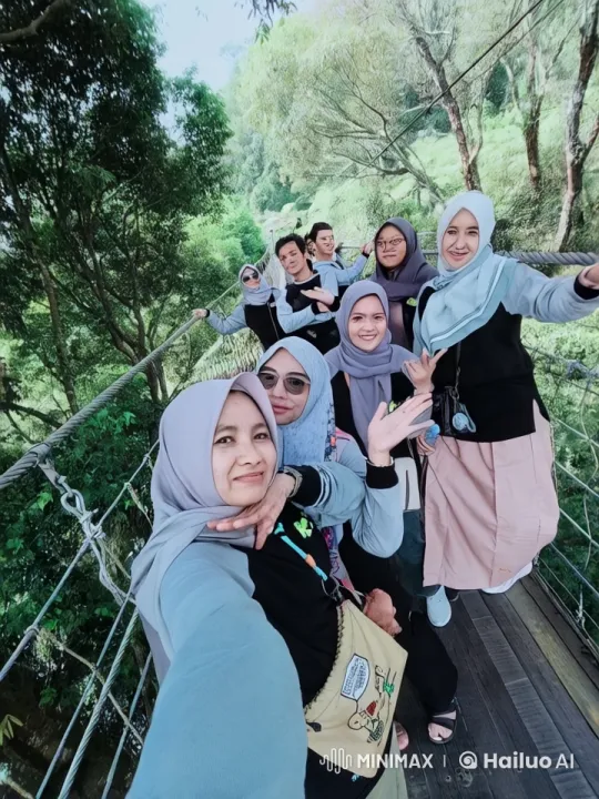 Group Engages in Playful Fight on Suspension Bridge – AI Generated Video | Hailuo AI