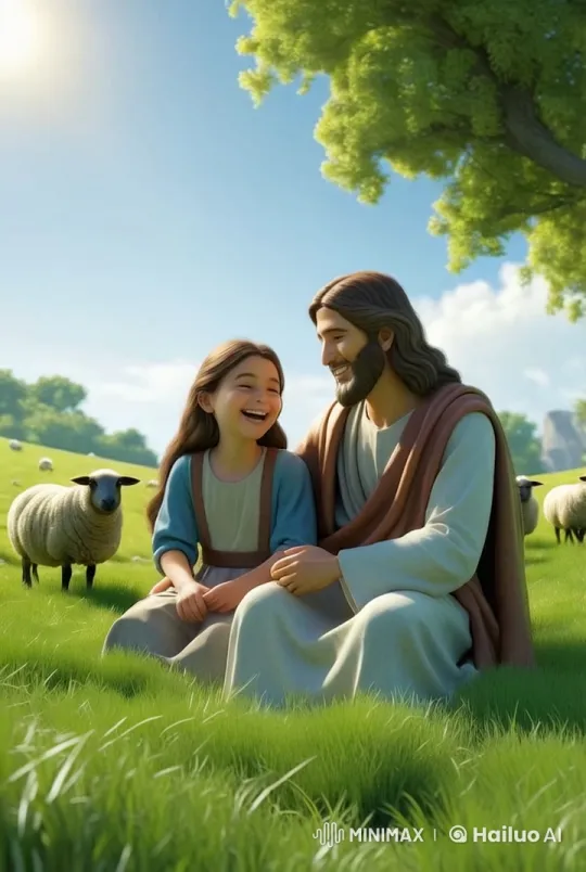 Peaceful Meadow: Girl with Jesus Amidst Serene Nature – AI Generated Video | Hailuo AI
