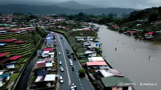 Disaster in Miri: Aerial View and Community Solidarity – AI Generated Video | Hailuo AI