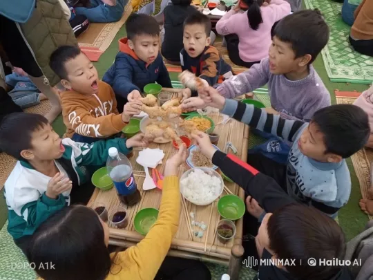 Children Quarrel Over Food at Bamboo Table – AI Generated Video | Hailuo AI