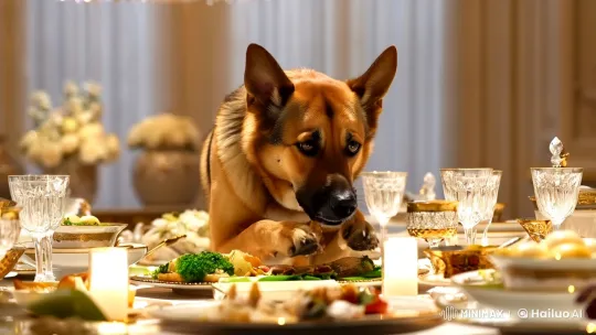 Dog Dining Elegantly on Lavish Table – AI Generated Video | Hailuo AI