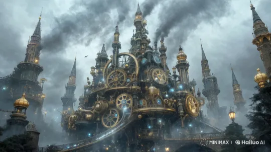 Dynamic Grandeur: Mesmerizing Steampunk Castle – AI Generated Video | Hailuo AI