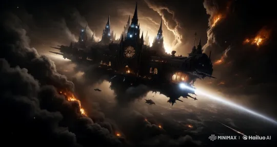 Gothic Spaceship Navigates Stormy Space After Battle – AI Generated Video | Hailuo AI