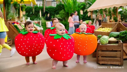 Charming Baby Fashion Show in Vibrant Farmers' Market – AI Generated Video | Hailuo AI