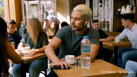 Man Discovering He's Being Followed Leaves Coffee Shop – AI Generated Video | Hailuo AI