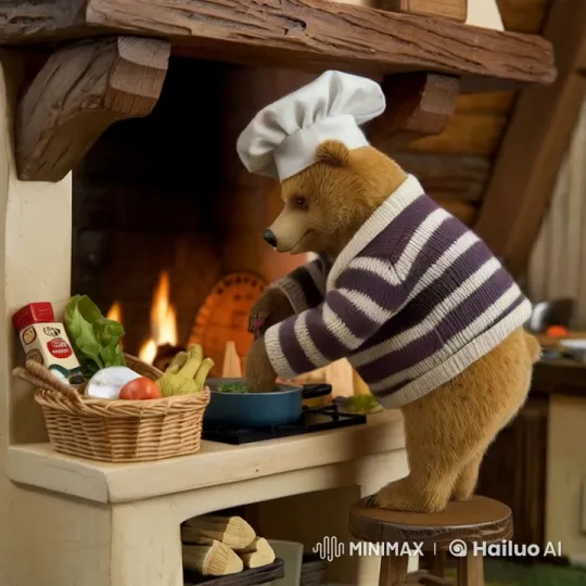 Bear Prepares a Cozy Forest Feast – AI Generated Video | Hailuo AI