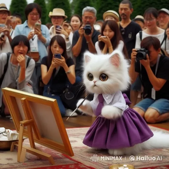 Anthropomorphic Kitten Paints Masterpiece in Live2D – AI Generated Video | Hailuo AI
