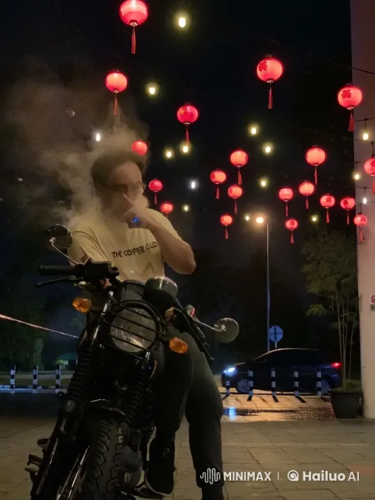 Red Lanterns Night Scene with Defiant Gesture – AI Generated Video | Hailuo AI