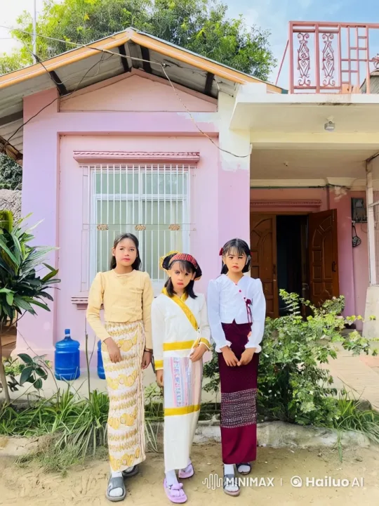 Three Girls in Traditional Attire Showcase Action Poses – AI Generated Video | Hailuo AI
