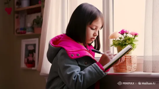 Young Girl Writes Heartfelt Song by the Window – AI Generated Video | Hailuo AI