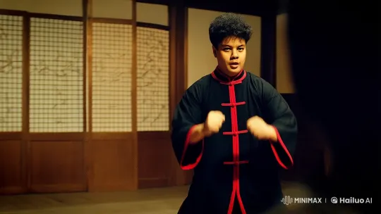 Young Kung Fu Practitioner in Intense Dojo Battle – AI Generated Video | Hailuo AI