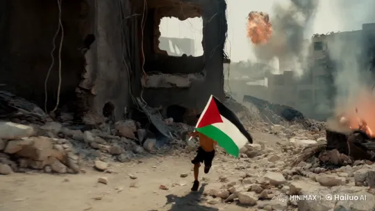 Palestinian Boy's Resilient Run Through War Ruins – AI Generated Video | Hailuo AI