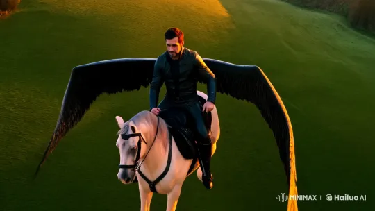 Man and Winged Horse Ascend in Majestic Flight – AI Generated Video | Hailuo AI