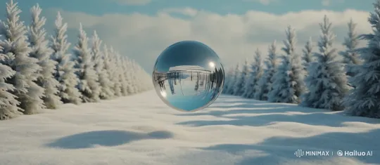 Serene Winter Forest with Reflective Sphere – AI Generated Video | Hailuo AI