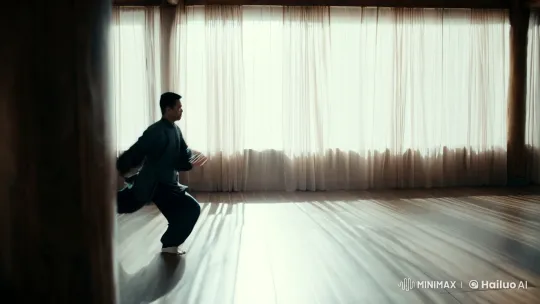 Martial Artist Performs Graceful Kungfu in Stunning Dojo Scene – AI Generated Video | Hailuo AI