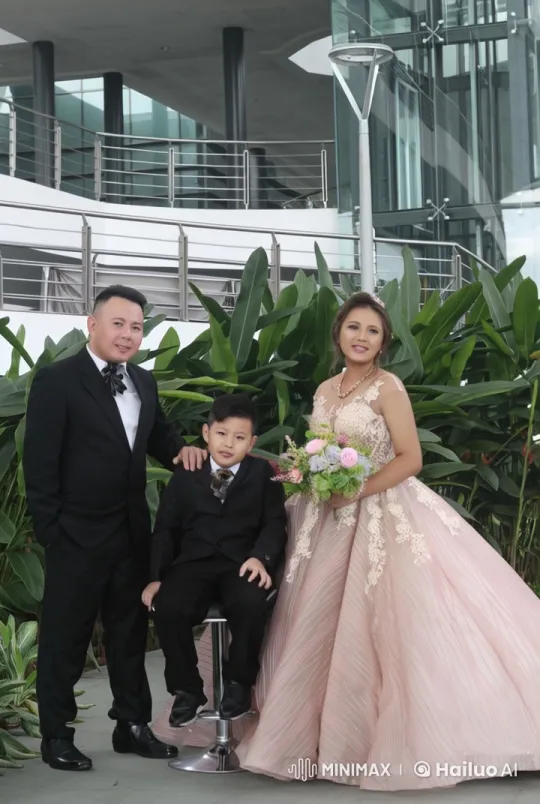 Family Portrait: Modern Architecture and Lush Greenery – AI Generated Video | Hailuo AI