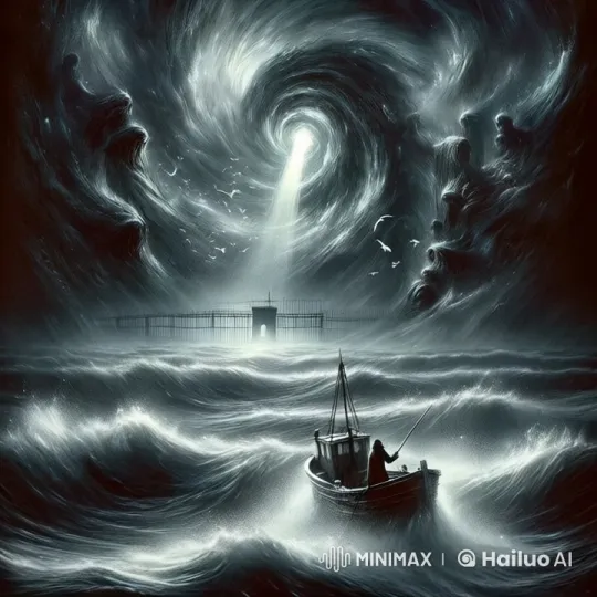 Boat Lost in Whirlwind and Mysterious Light at Sea – AI Generated Video | Hailuo AI