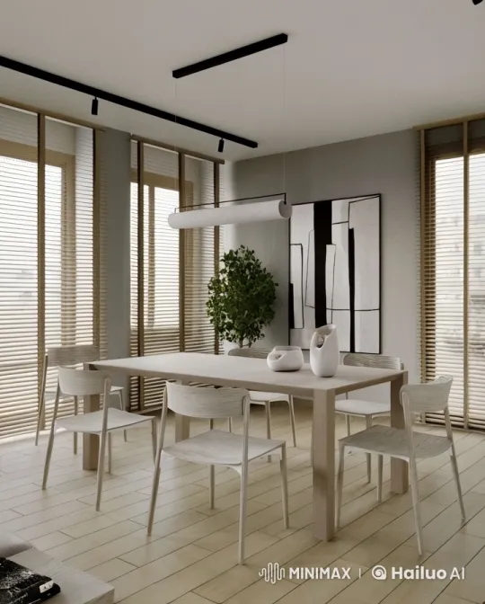 Tranquil Dining Room: A Study in Minimalist Serenity – AI Generated Video | Hailuo AI