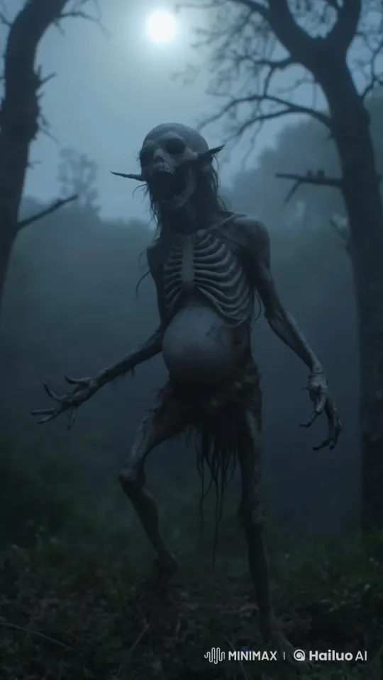 Cinematic Horror: Hungry Ghost Haunts Foggy Forest – AI Generated Video | Hailuo AI
