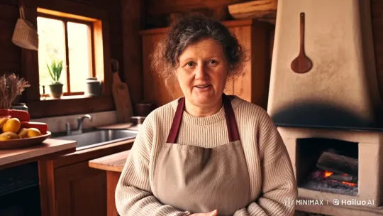 Title: 'Nina's Proud Family Life in Rustic Kitchen' – AI Generated Video | Hailuo AI
