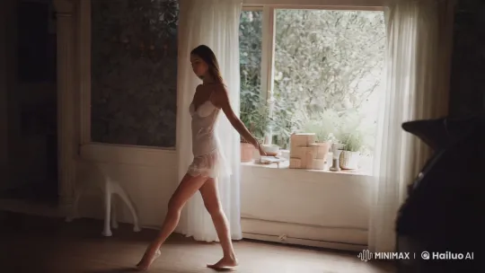 Graceful Figure in Artistic Lingerie Amidst Charming Home – AI Generated Video | Hailuo AI