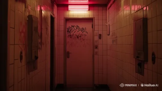 Eerie Hallway: Closing Door Under Neon Light – AI Generated Video | Hailuo AI