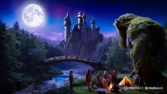 Mystical Night: Enchanted Forest, Mountain Troll Spies Campers – AI Generated Video | Hailuo AI