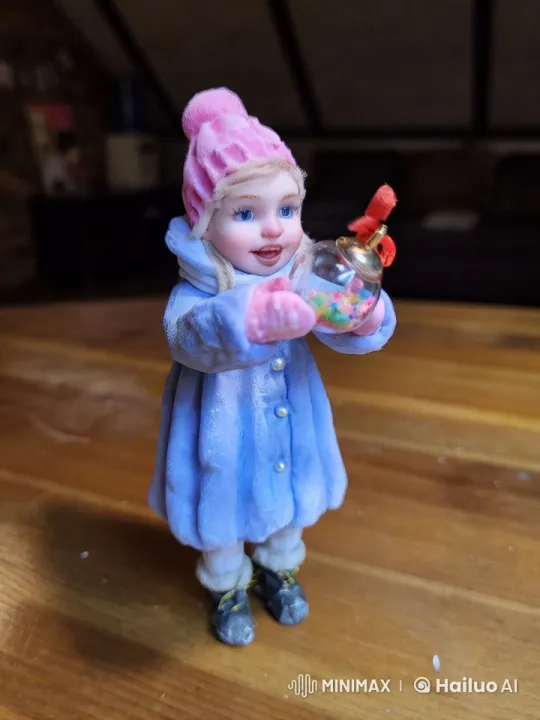 Young Girl Examines, Reacts to Glass Ball in Cozy Indoor Setting – AI Generated Video | Hailuo AI