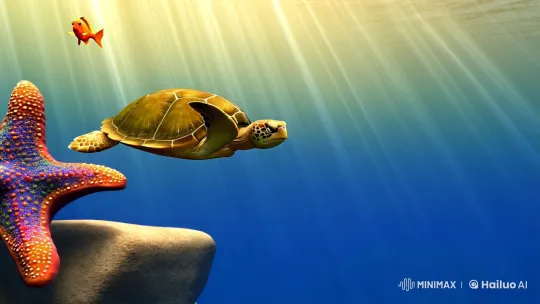 Graceful Turtle in the Glowing Ocean Depths – AI Generated Video | Hailuo AI