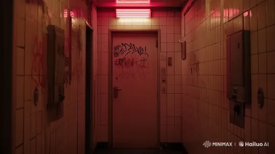 Eerie Corridor with Mysterious Door in Red Light – AI Generated Video | Hailuo AI