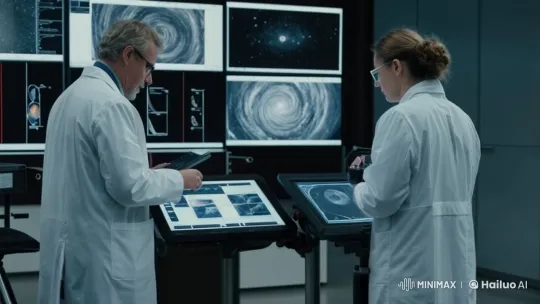 High-Tech Lab Scientists Analyze Cosmic Data – AI Generated Video | Hailuo AI