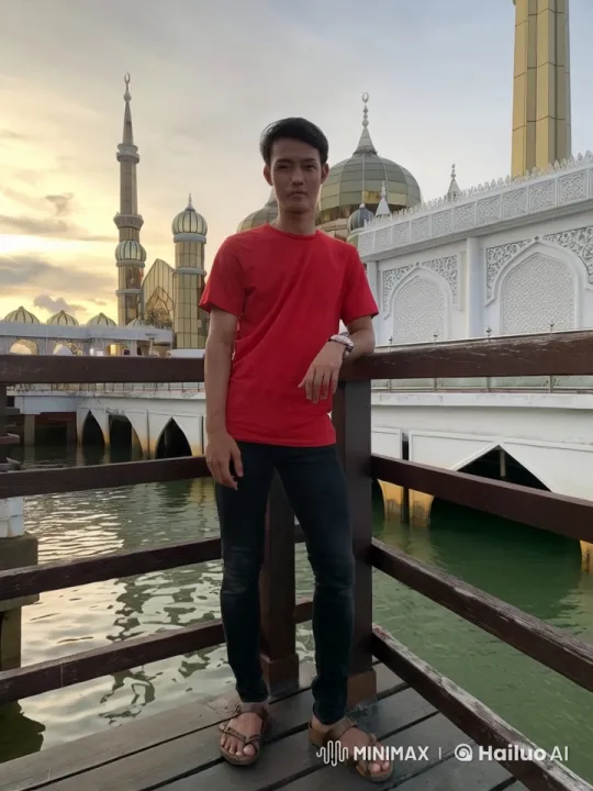 Young Man's Energetic Performance on Bridge with Mosque Background – AI Generated Video | Hailuo AI