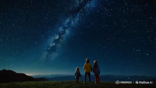 Children Gazing at the Milky Way in Wonder – AI Generated Video | Hailuo AI