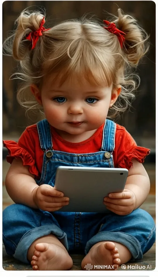Curious Girl Absorbed in Tablet on Cozy Floor – AI Generated Video | Hailuo AI