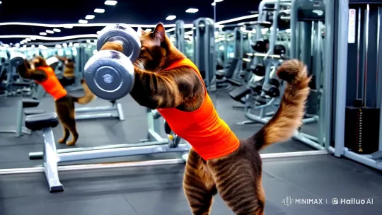 Muscular Cat Dominates Modern Gym in Aesthetic Fitness Scene – AI Generated Video | Hailuo AI