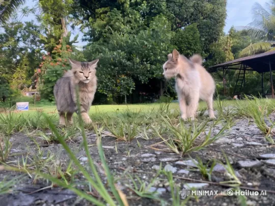 Tabby and Pointy-Eared Cats Kung Fu Fight in Garden – AI Generated Video | Hailuo AI